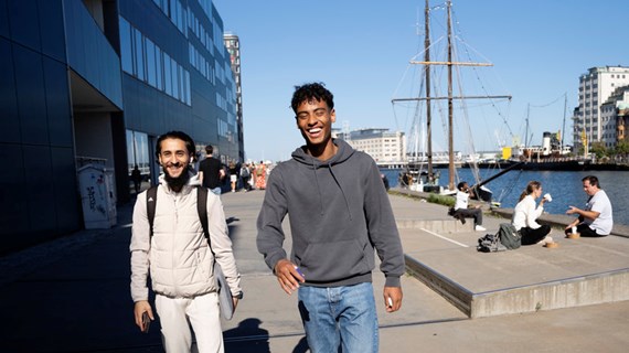 Studenter promenerar vid kajen.