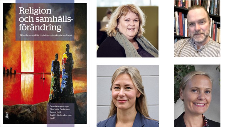 Bokomslag och porträtt på forskarna som medverkar
