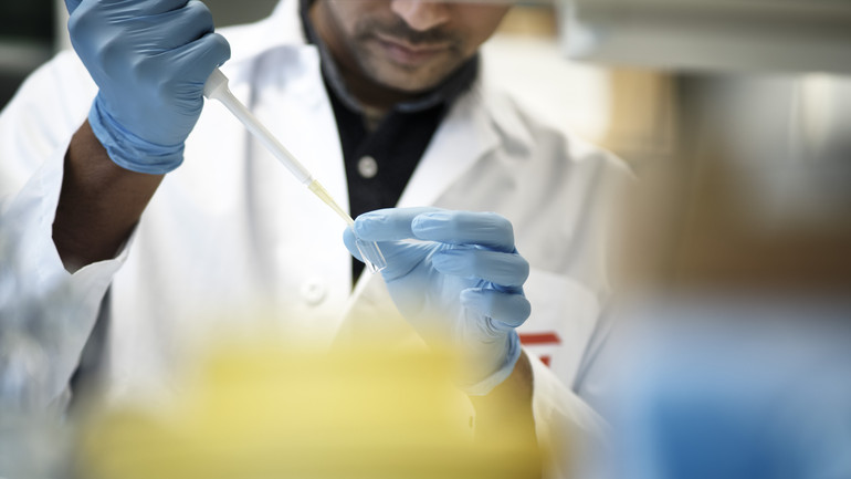 Forskare inom biomedicin arbetar i laboratorium
