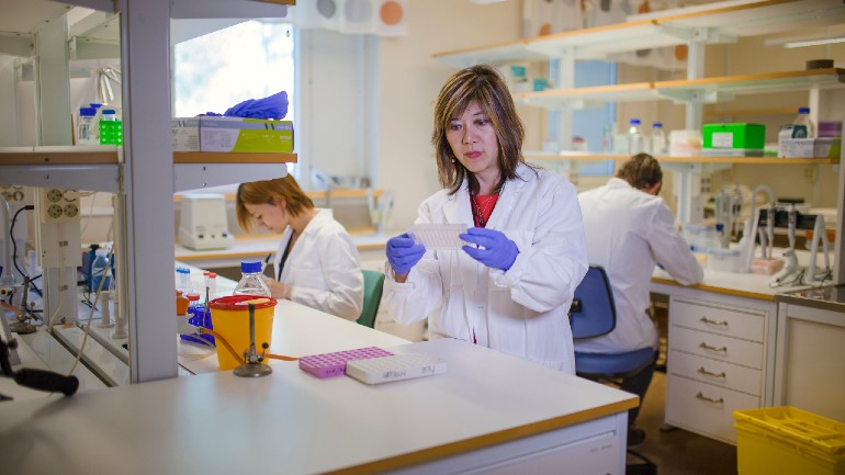 Photo of Professor Jenny Persson working in her lab