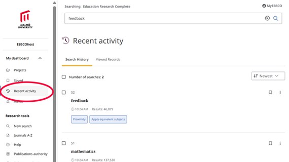 Ebsco Recent activity