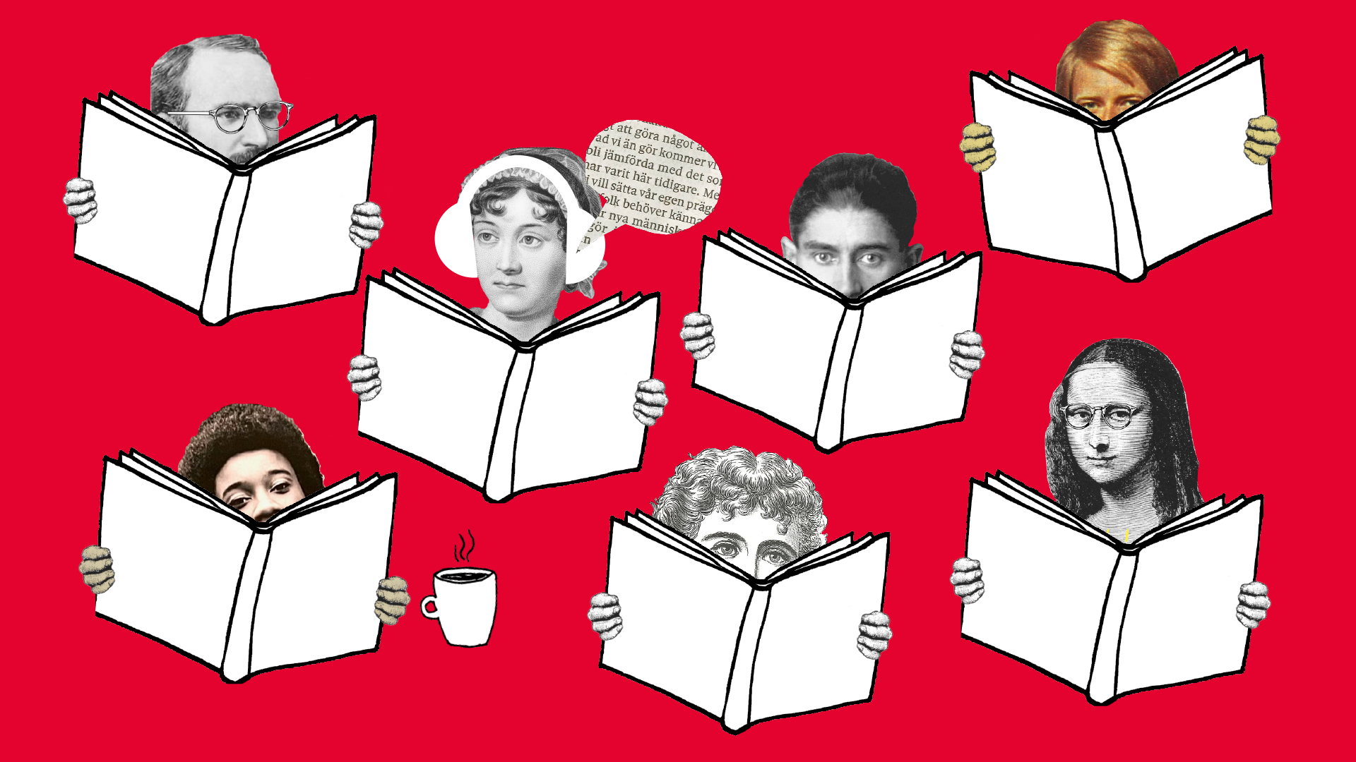Mau Reading Party - tecknade personer sitter och läser