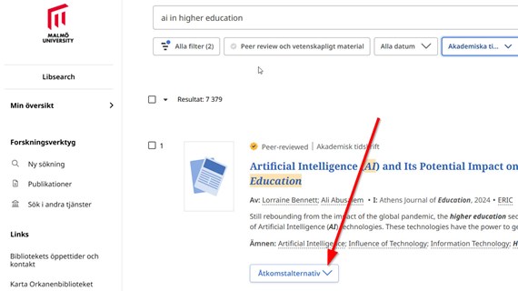 Klicka på åtkomstalternativ för fulltext
