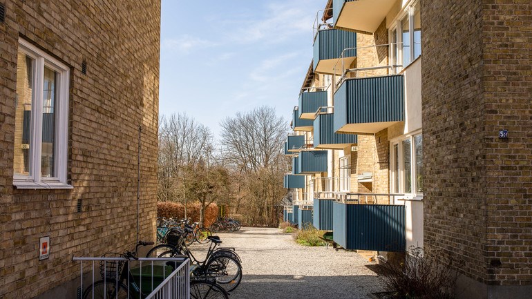 Houses and parked bicycles