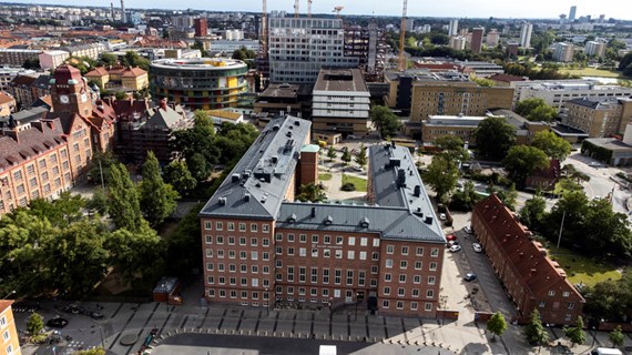 Bird view of buildings in Malmö.