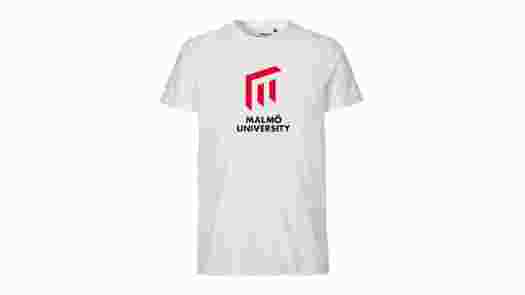Vit T-shirt med Malmö universitets logotyp.