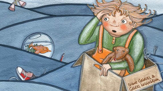 Illustration: Ett barn sitter i en låda i ett hav.