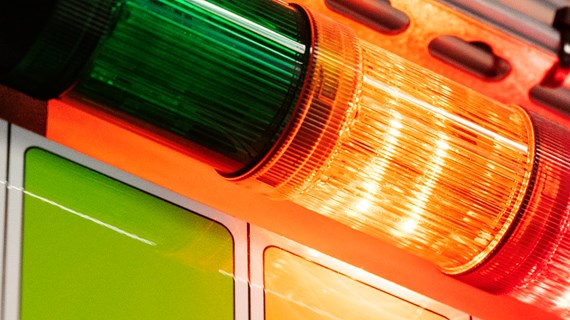 Lampa som visar att exprimentet har startat och att strålningen är på på Max IV-laboratoriet.