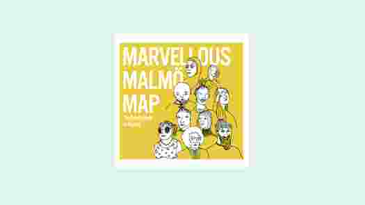 Text: Marvellous Malmö map, the locals guide to Malmö. Illustration: ritade personer.