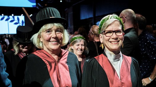 Staff with doctoral hat and laurel wreath.